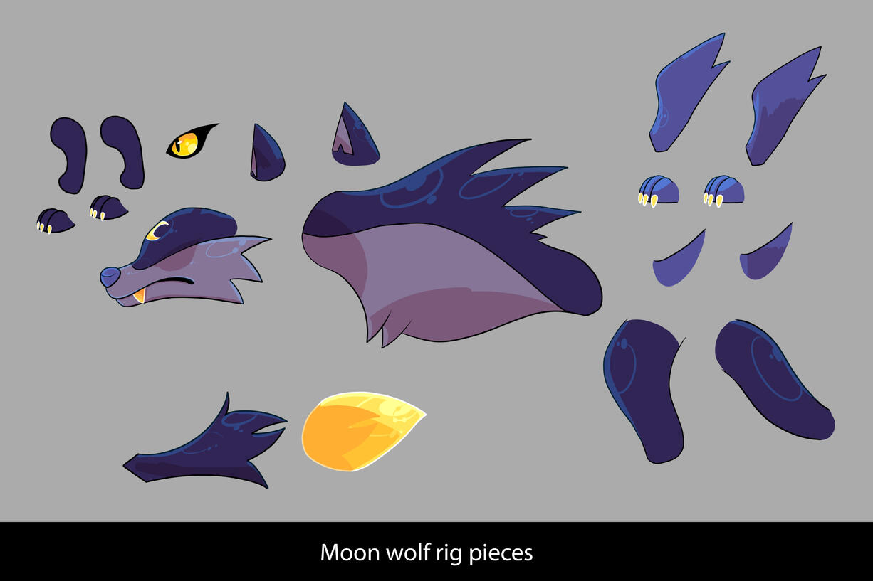 The individual rig pieces built for the Moon wolf rig