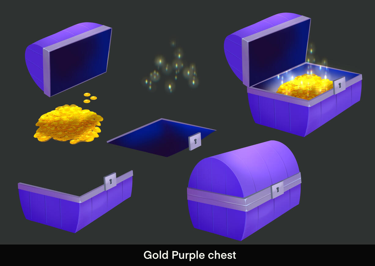 The individual rig pieces created for a simple purple chest rig
