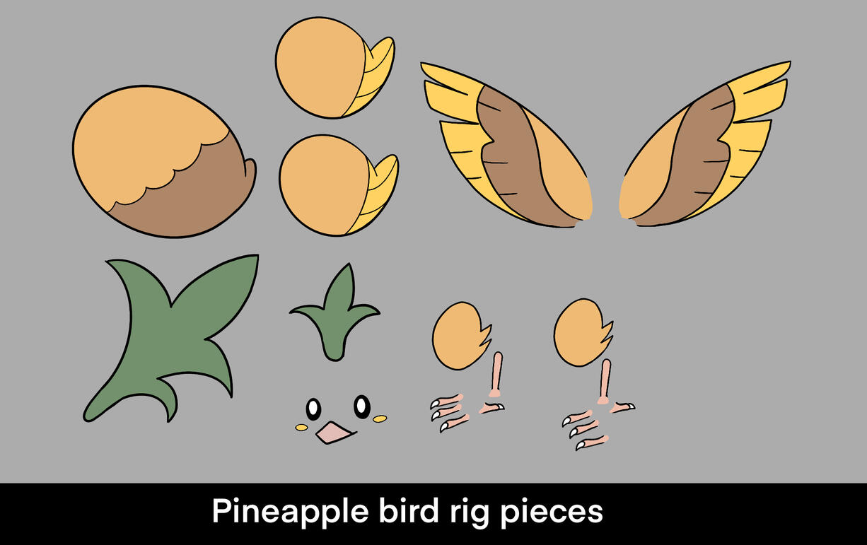 The individual rig pieces built for the pineapple bird rig